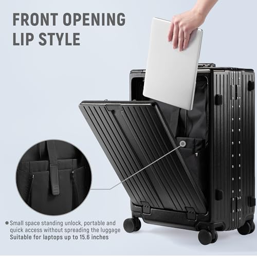 UrbanExplorer 24 Inch Check-In Aluminum Frame Luggage, ABS+PC Hard Shell Suitcases with Spinner Wheels TSA Approved Checked Luggage, Zipperless Suitcases with Cup Holder, Black - color: Black, size: 24-Inch