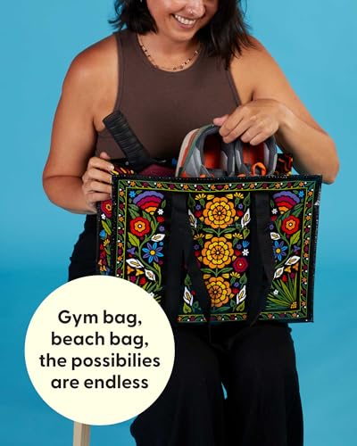 Blue Q Reusable Shoulder Tote Bag - Carry Everywhere Bag with Hefty Zipper - color: Flower Fest