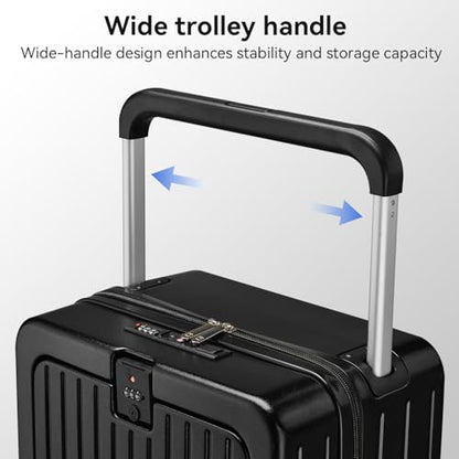 24 Inch Front Pocket Luggage Wide Handle Suitcase, Black - color: Black, size: 24''-B