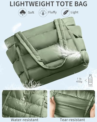 Bagstellar Puffer Tote Bag for Women, Lightweight Puffy Travel Gym Work Bag - color: Sage Green