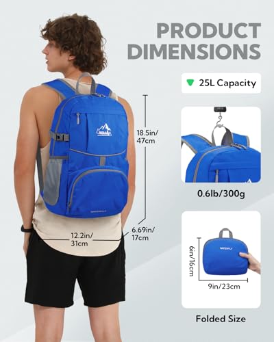 WATERFLY Small Lightweight Packable Hiking Backpack Foldable Travel Daypack - color: F-blue, size: 25L