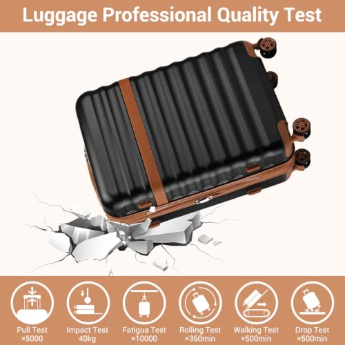 Kono 3-Piece Set 20in Expandable Carry-On Hardshell TSA Lock Black - color: Black/Brown, size: Carry-on travel set (db/tb/20")