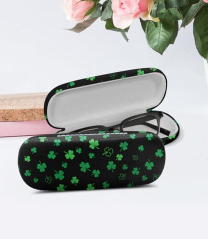 WIRESTER Hard Shell Eyeglasses Case, Clamshell Sunglasses Holder Protective Cover with Microfiber Cloth - color: Shamrock Clover Leaves