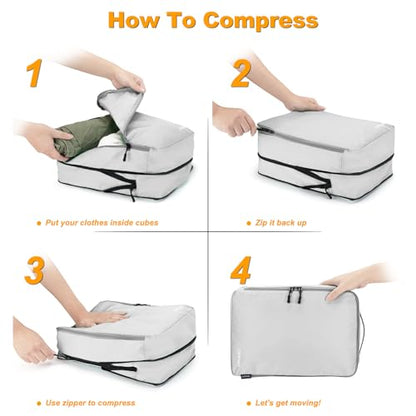 Lumesner 8 Set Compression Packing Cubes, Travel Suitcase Organizers - color: Grey
