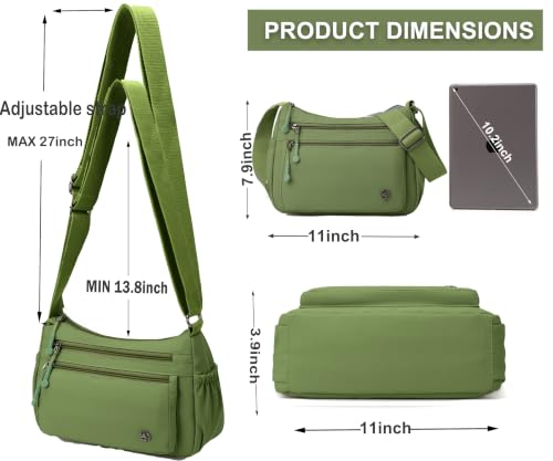 Crossbody Bags for Women Waterproof Nylon Shoulder Bag Roomy Multiple Pockets Messenger Purses Handbags - color: Dark Green