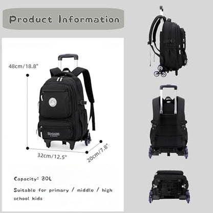 Rolling Backpack for Boys Girls Elementary Middle School Bags, Boys Roller Backpack with 6 Wheels, Beige - color: 6 Wheels-beige