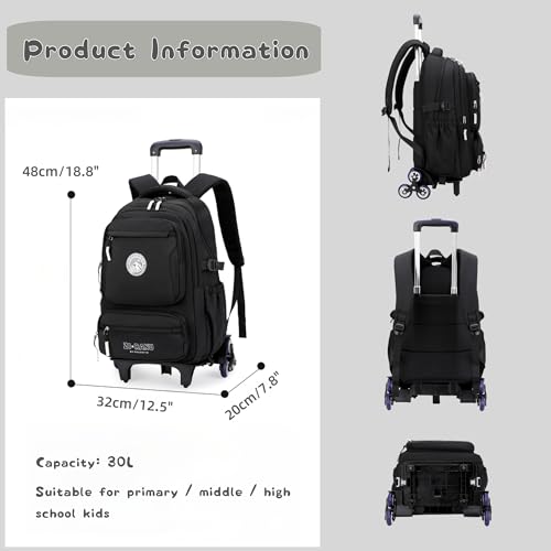 Rolling Backpack for Boys Girls Elementary Middle School Bags, Boys Roller Backpack with 6 Wheels, Beige - color: 6 Wheels-beige
