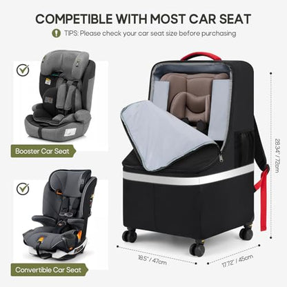 RAINSMORE Padded Car Seat Travel Bag for Airplane with Spinner Wheels - color: Black