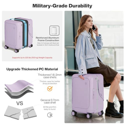 mixi 20 Inch Ride On Suitcase for Kids Luggage with Seat, Lilac Purple - color: Lilac Purple