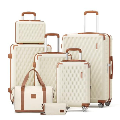 Melalenia Luggage Sets 7 Piece Hard Shell Carry on Suitcase with Spinner Wheels and TSA Lock, Lightweight Travel Duffel Bag for Women, Beige Brown - color: Beige Brown, size: 7 Piece Set(DB/TB)