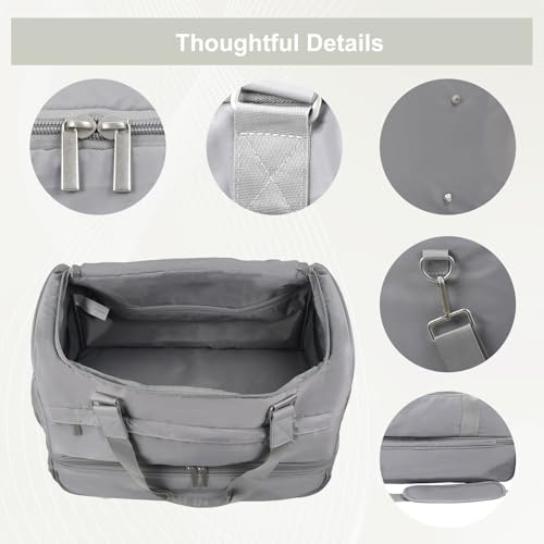 Travel Duffle Bag for Women, Carry-On Weekender with Shoe Compartment - color: Medium Gray
