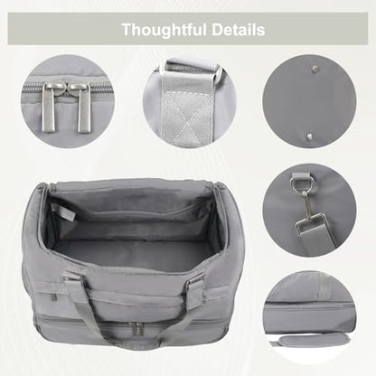 Travel Duffle Bag for Women, Carry-On Weekender with Shoe Compartment - color: Medium Gray