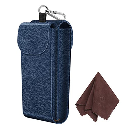 FINTIE Double Glasses Case with Carabiner Hook, Vegan Leather Eyeglass Case - color: Navy