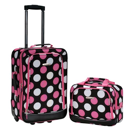 Rockland Fashion Softside 2 Piece Luggage Set, Expandable, (14" Tote/19" Upright), Multi Pink Dot - color: Multi Pink Dot, size: 2 Piece (19"/14" Tote)