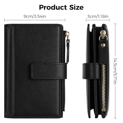 Women Wallet with RFID Blocking,Soft PU Leather Wallet for Women with ID Window, Coin Pocket & 16 Card Slots, Compact Travel Wallet Card Holder With Gift-Box, Green - color: Green