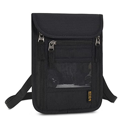 CLAPE Ripstop Nylon Neck Passport Pouch with Detachable Strap RFID Blocking Travel Bag Unisex Multifunction Document Organizer Cell Phone Bag - color: HZB01-Black