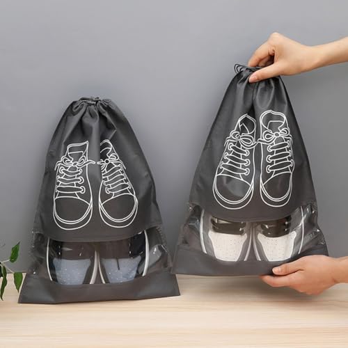 2 Pack Shoe Storage Bags Breathable Drawstring Shoe Bags Organizers Essentials For Travel Home Closet Gym - color: Grey