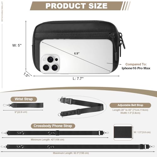 YFWE Phone Strap Crossbody, Clip and Go Strap for Phone with Wallet Crossbody, Adjustable Phone Lanyard Belt Strap with Detachable RFID Wristlet Wallet (XL) - color: Black, size: X-Large