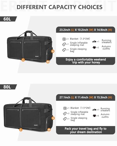 Gonex 80L Foldable Travel Duffle Bag with Shoe Compartment, Lightweight - color: Dark Grey, size: 80L