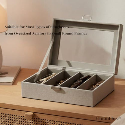 UnionPlus Vegan Leather Multi-Slots Sunglasses Eyeglasses Organizer - color: Beige, size: 4-Slots