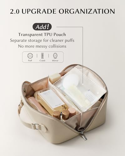 EACHY Travel Makeup Bag for Women, Provence Cosmetic Bag, Beige, Medium - color: G - Beige, size: Medium