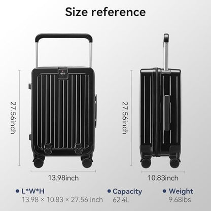 24 Inch Front Pocket Luggage Wide Handle Suitcase, Black - color: Black, size: 24''-B