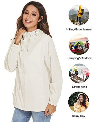 TCOT Womens Rain Jackets Waterproof Windbreaker Jackets lightweight Portable Rain Coat - color: Beige, size: Large