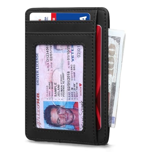 RUNBOX Slim Wallet for Men and Women, RFID Blocking Leather Card Holder - color: Classic Black