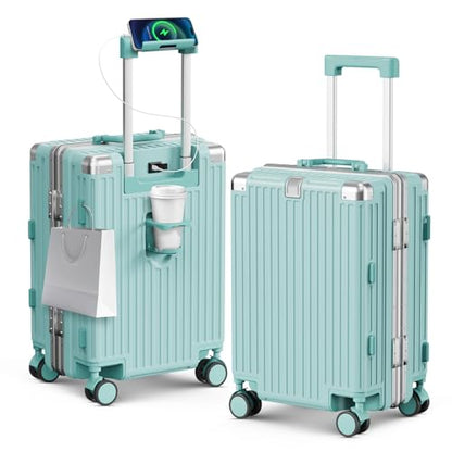 24 Inch Checked Luggage, Hardside Suitcase with TSA Lock - color: Mint green, size: 24 Inch