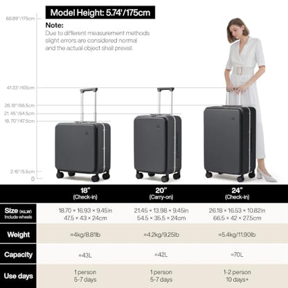 mixi Carry On Luggage, 20'' Suitcase with Front Pocket, Travel Rolling Luggage Aluminum Frame PC Hardside with Spinner Wheels & TSA Lock and Cover - Rock Gray - color: Rock Gray, size: 20-inch