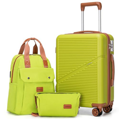 Cosbarn Carry On Luggage,3 Piece Suitcase Set,22x14x9 Airline Approved - color: OliveDrab, style: Carry on Luggage With Backpack