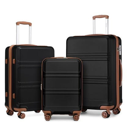 Kono 3 Piece Luggage Sets Expandable with Spinner Wheels TSA Lock - color: Apricot Black, size: 3-piece Set (20/24/28)