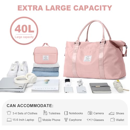 Travel Duffel Bags for Women,Carry-On Weekender Overnight Bag - color: Pink, size: Extra Large