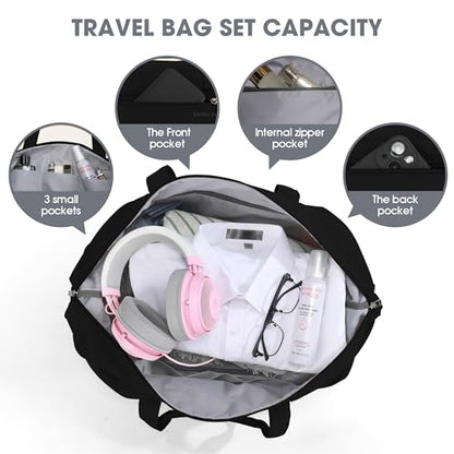 Women's Weekender bag Travel Duffel Bag with Shoe Compartment 21-inch Airline-Approved Carry-On, 2-Piece Overnight Bag Set Personal Item Luggage - color: 1-Black