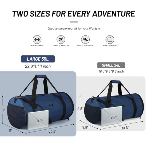 MIER Medium Gym Duffle Bag with Shoe Compartment & Wet Pocket, 35L, Navy - color: navy blue, size: 35L