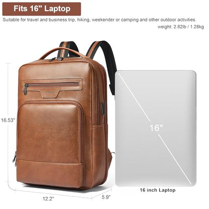 Shrrie 16 Inch Vegan Leather Laptop Backpack for Women and Men - color: Brown