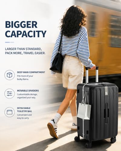 Hanke 28 Inch luggage, Top Opening Aluminum Frame Large Suitcases with Wheels, TSA Lock, Checked Suitcase with Removable Divider (Jet Black) - color: Jet Black, size: 28 Inch