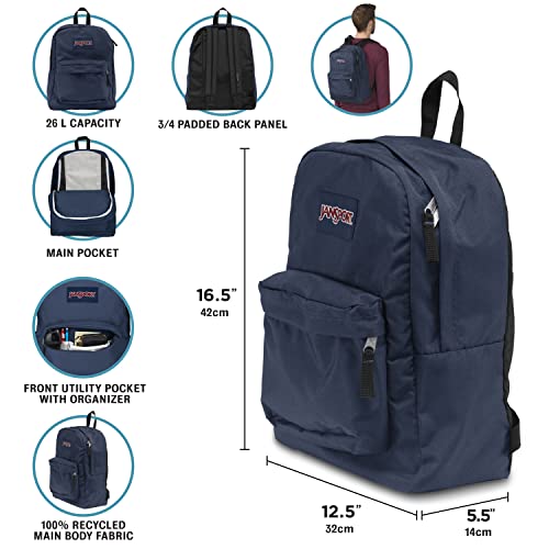 JanSport SuperBreak One Backpack Navy - Durable, Lightweight Bag with 1 Main Compartment, Front Utility Pocket with Built-in Organizer - Premium Backpack - color: Navy