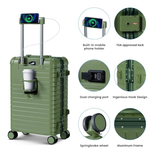 24 Inch Checked Luggage, Zipperless Hard Shell Suitcase - color: Green, size: 24 Inch