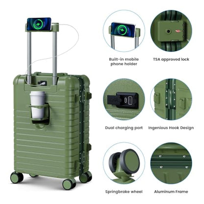 24 Inch Checked Luggage, Zipperless Hard Shell Suitcase - color: Green, size: 24 Inch