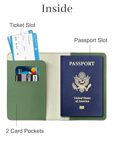 Passport Holder for Travel Essentials RFID Blocking PU Leather - color: Olive Green