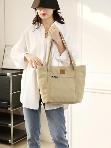 Light Canvas Shoulder Bag for Women Retro Bucket Tote - color: Khaki