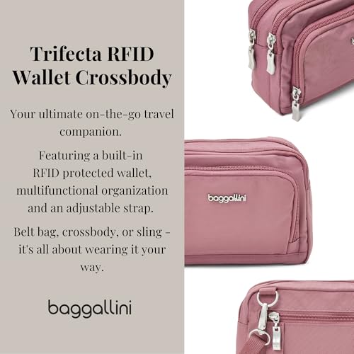 Baggallini Triple Zip with Front Wallet/Trifecta RFID Wallet Crossbody - color: Dusty Mauve
