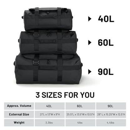 MIER 40L/60L/90L Water Resistant Backpack Duffel, Heavy Duty Duffle Bags - color: Black, size: 60l