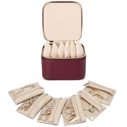 VLANDO Jewelry Organizers and Storage with 6 Clear Velvet Zipper Poucs,Red - color: B.6 PCS Red