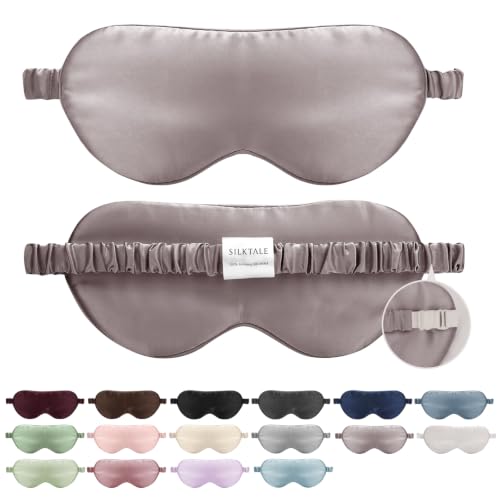 Mulberry Silk Blackout Adjustable Sleep Eye Mask for Men/Women Travel Plane,Taupe - color: Taupe