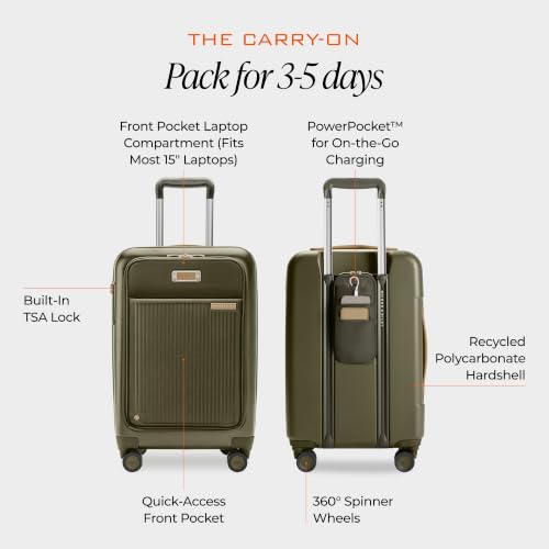 Briggs & Riley Sympatico 22 Inch Hardside Carry-On, Front Pocket, Olive - color: Olive, size: 22" Front Pocket Carry-On