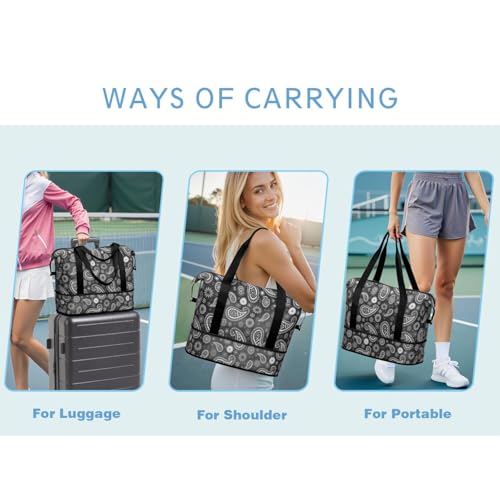 Foldable Large Travel Duffel Bags for Women - Black Gym Bag Paisely Waterproof Weekender Beach Tote Carry on Bag with Luggage Sleeve for Spirit Airlines Personal Item Bag Overnight Mom Hospital Duffle - color: Paisely05