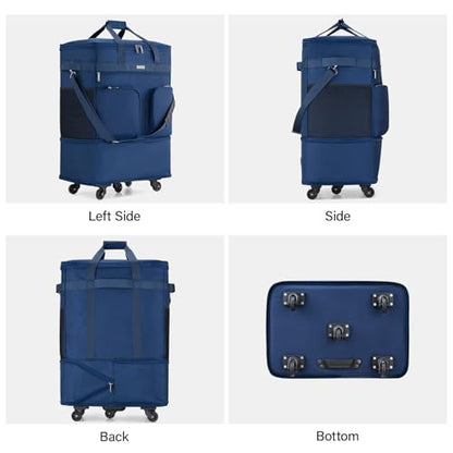 Hanke Expandable Collapsible Luggage with Wheels Suitcase Luggage Rolling Travel Bag Duffel Bag for Men Women Lightweight Suitcase Large Capacity with Spinner Wheel (Blue) - color: Blue-1