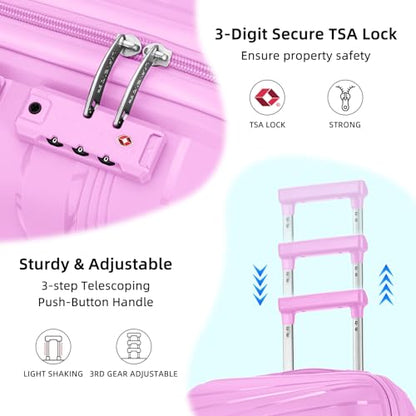 LARVENDER Carry On Luggage 22x14x9 Airline Approved, Suitcases with Wheels - color: Neon Pink, size: 3 Piece Set (20/DB/TB)
